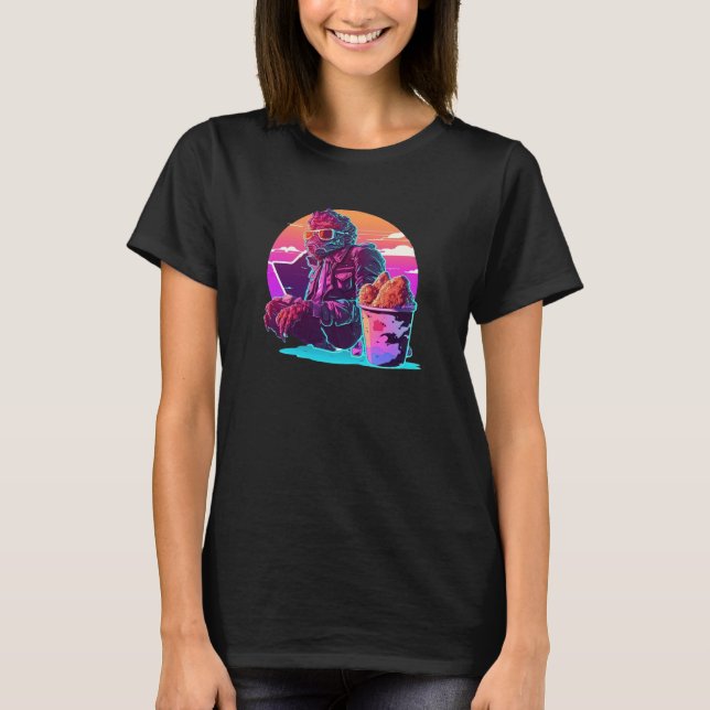 T-shirt Fried Chicken Synthwave 80s Retrowave Aesthetic (Devant)