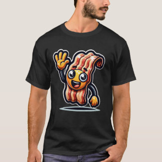 T-shirt Friendly Cartoon Bacon Character Waving Animated F