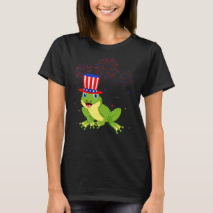 T-shirt Frog Graphic Rouge Blanc Bleu Feu d'artifice Décor