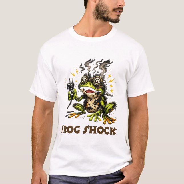T-shirt Frog Shock – Funny Electrified Frog Cartoon Illust (Devant)