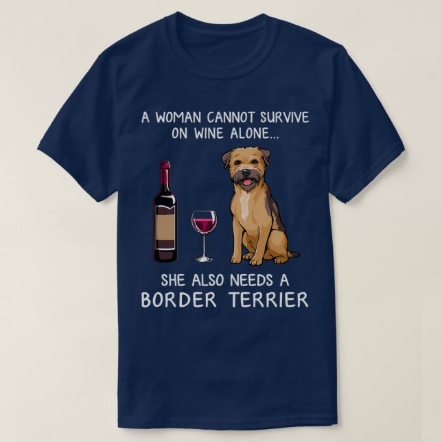 T-shirt Frontière Terrier et vin Chien drôle  (Design devant)