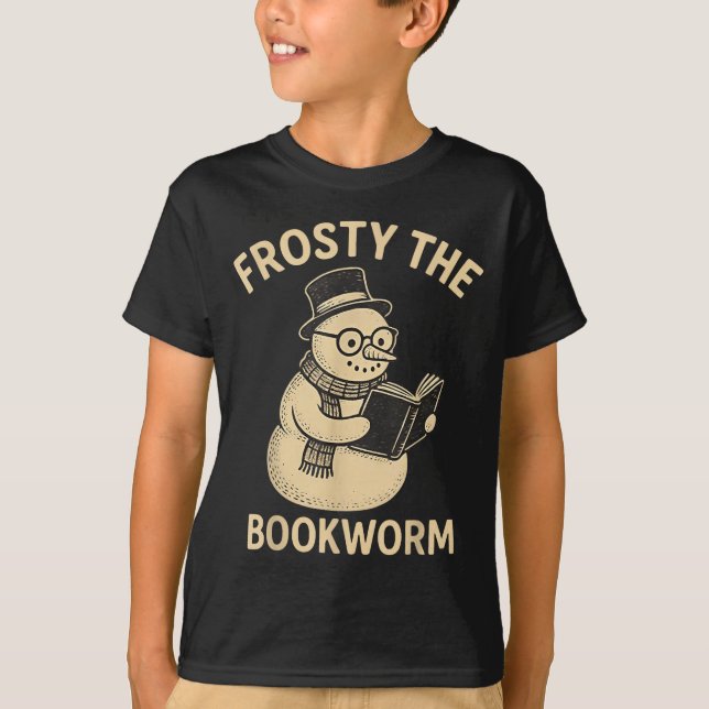 T-shirt Frosty The Bookworm Snowman Reading  (Devant)