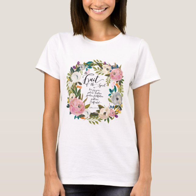 T-shirt Fruits de l'esprit Aquarelle Florale Wreath (Devant)
