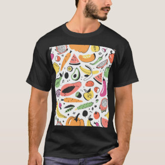 T-shirt Fruits, légumes motif dessinés main.