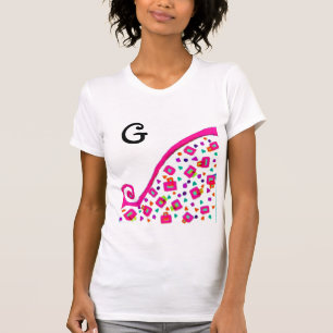 T-SHIRT FUCHSIE ROSE NOIR DÉCO MONOGRAM ABSTRAIT
