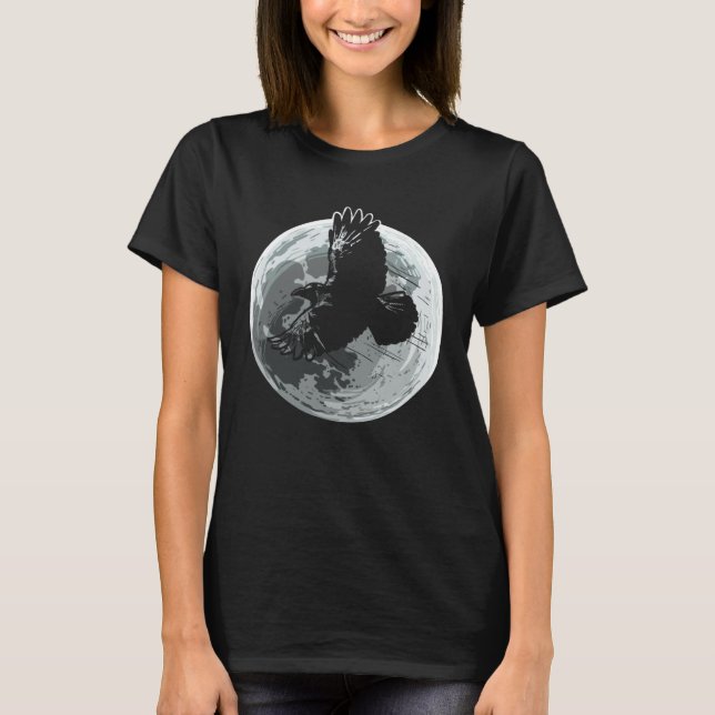 T-shirt Full Moon Raven Crow Dark Bird Gothic (Devant)