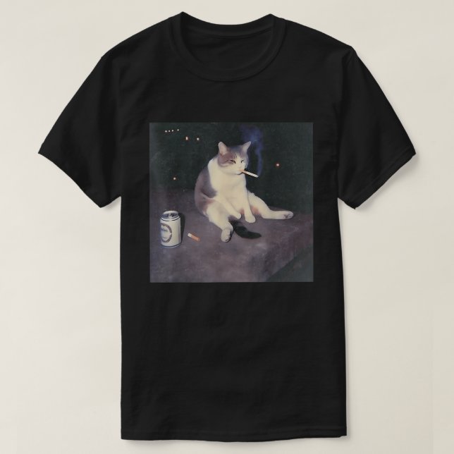 T-shirt Fumer un mème de chat | Triste Vibes Drôle Design (Design devant)