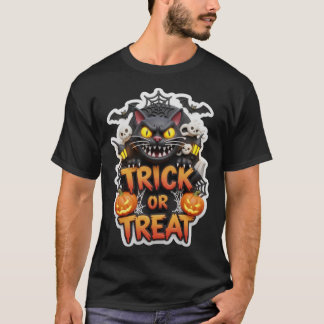 T-shirt Fun 3D Halloween graphic with spooky black cat pum