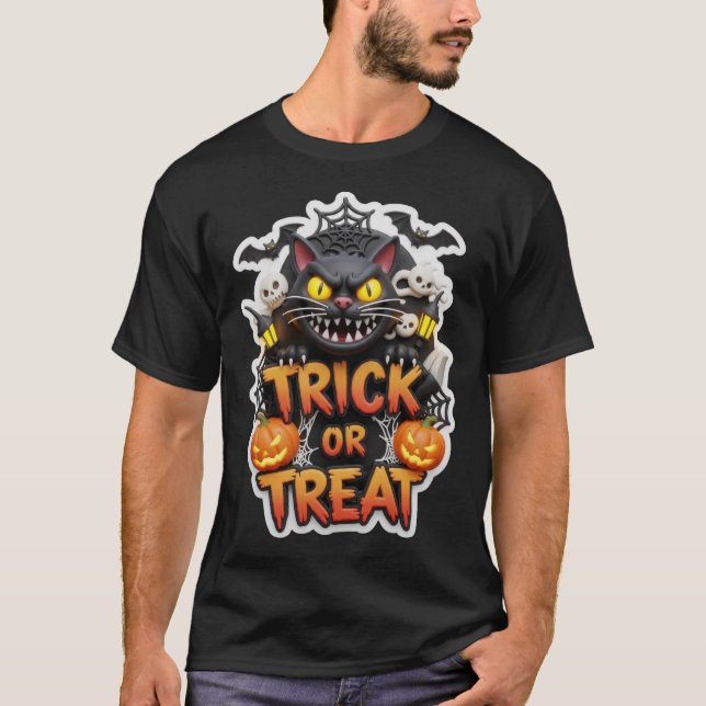 T-shirt Fun 3D Halloween graphic with spooky black cat pum (Devant)