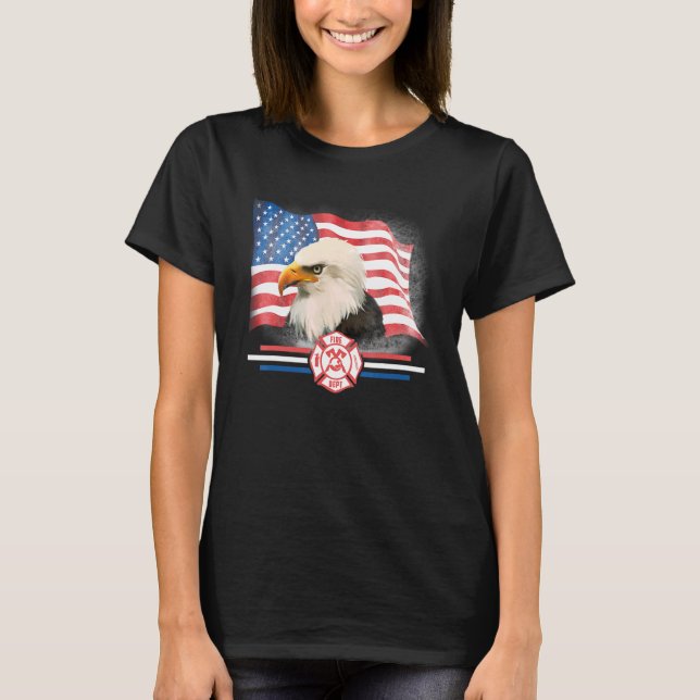 T-shirt Fun American Flag Firefighter Badge 4 juillet Ba (Devant)