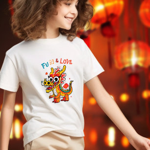T-shirt Fun Carton Dragon Chinois Nouvel An Fu Kids Cadeau