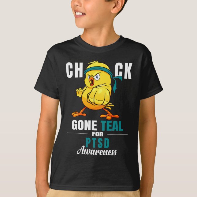 T-shirt Fun Chick Gone Turquoise Ruban Chicken Warrier Pts (Devant)