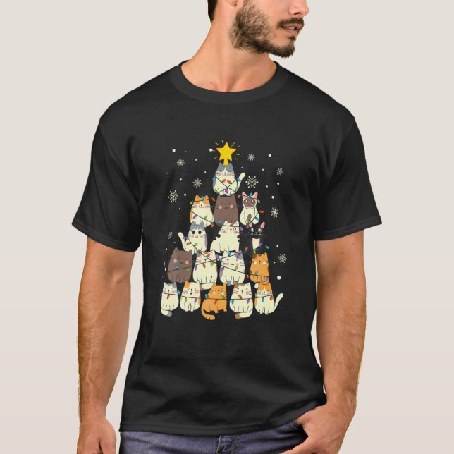 T-shirt Fun Christmas Cats Xmas Arbre (Devant)