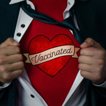 Fun Cool Retro Cœur Rouge avec bannière Vacciné