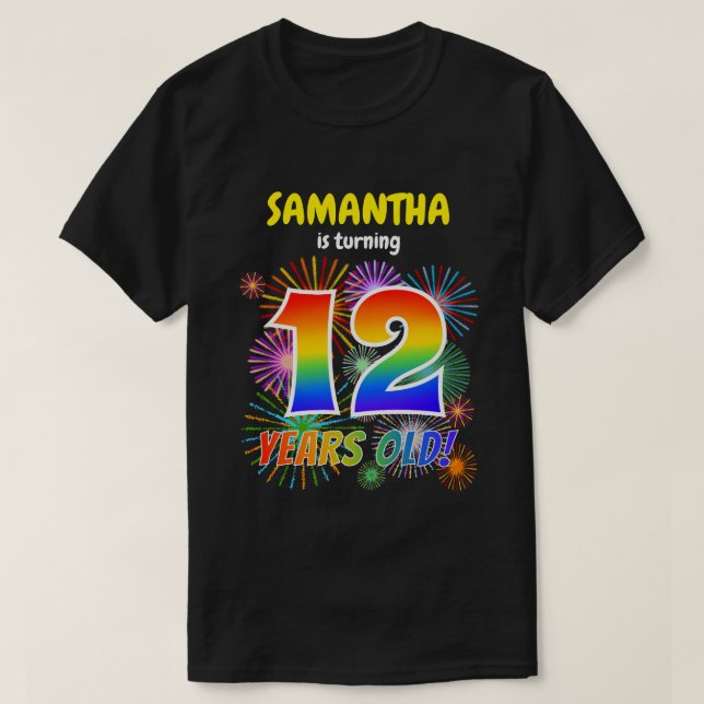 T-shirt Fun Fireworks, Rainbow Look "12", 12e anniversaire (Design devant)