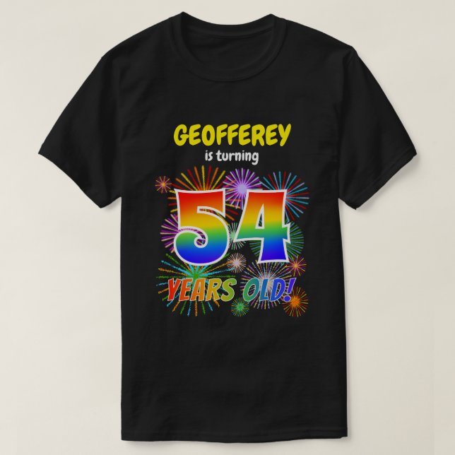 T-shirt Fun Fireworks, Rainbow Look "54", 54e anniversaire (Design devant)