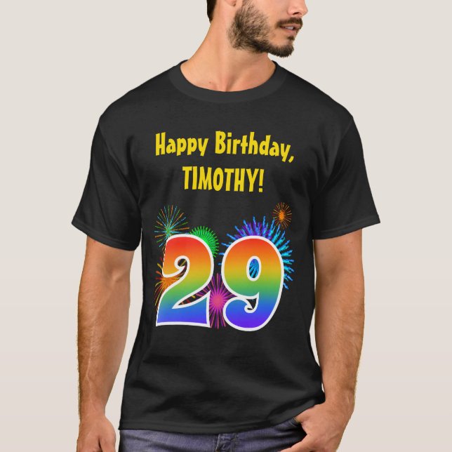 T-shirt Fun Fireworks + Rainbow Motif "29" Anniversaire # (Devant)