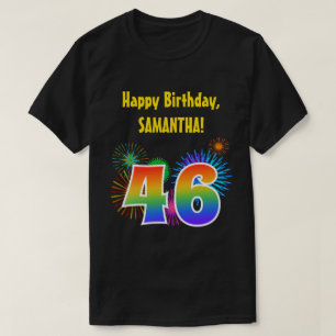 T-shirt Fun Fireworks + Rainbow Motif "46" Anniversaire #