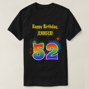 T-shirt Fun Fireworks + Rainbow Motif "52" Anniversaire #