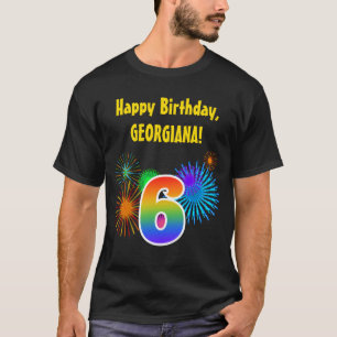 T-shirt Fun Fireworks + Rainbow Motif "6" Anniversaire #