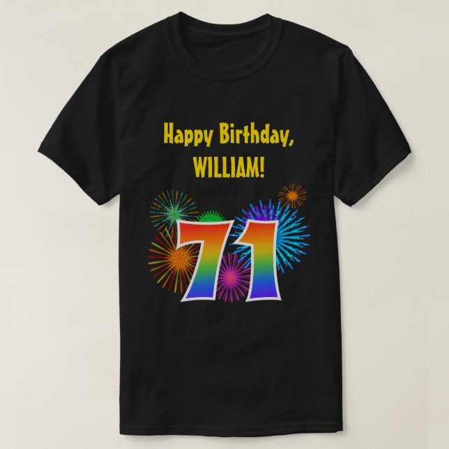 T-shirt Fun Fireworks + Rainbow Motif "71" Anniversaire # (Design devant)