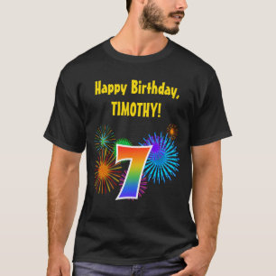T-shirt Fun Fireworks + Rainbow Motif "7" Anniversaire #
