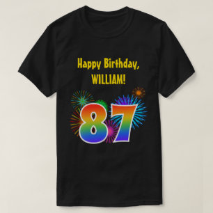 T-shirt Fun Fireworks + Rainbow Motif "87" Anniversaire #