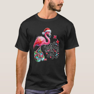 T-shirt Fun Flamant rose rose Flip Flops été Noël en J