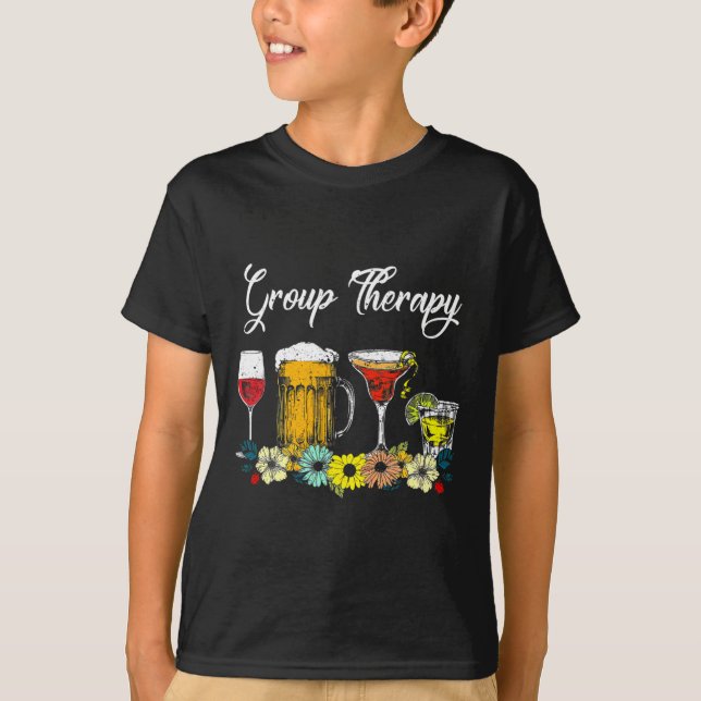 T-shirt Fun Group Thérapie Floral Boire Lunettes Mental He (Devant)