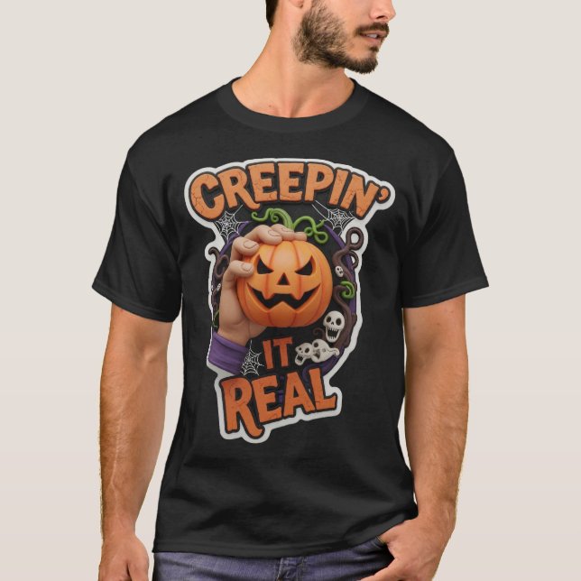 T-shirt Fun Halloween graphic with jackolantern hand spook (Devant)
