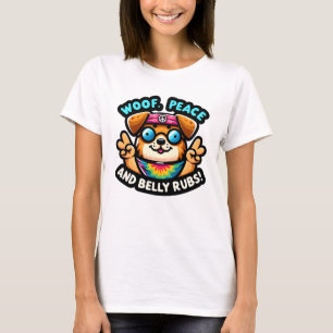 T-shirt Fun Hippie des années 60 "Paix canine et caresses"