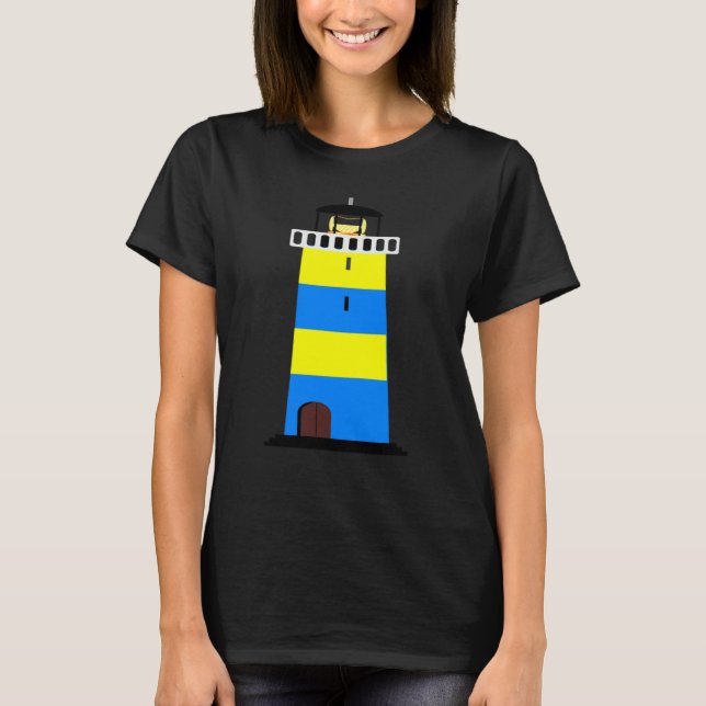 T-SHIRT FUN LIGHTHOUSE BLUE AND YELLOW LIGHT HOUSE SAFETY  (Devant)