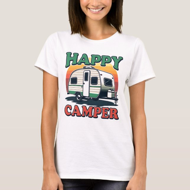 T-shirt Fun Retro Happy Camper blanc femmes (Devant)