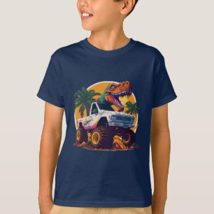 T-shirt Fun Roaring T-Rex équitation Monster Truck Kids T-