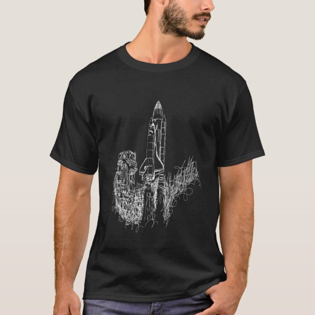 T-shirt Fun Sci fi Space Shuttle Rocket Lancement Doodle S (Devant)