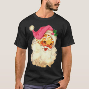 T-shirt Fun Vintage Pink Santa Claus Design de Noël rose