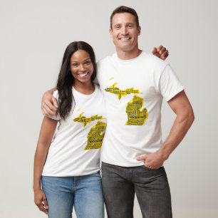 T-shirt Fun Yellow et Navy Blue State of Michigan villes