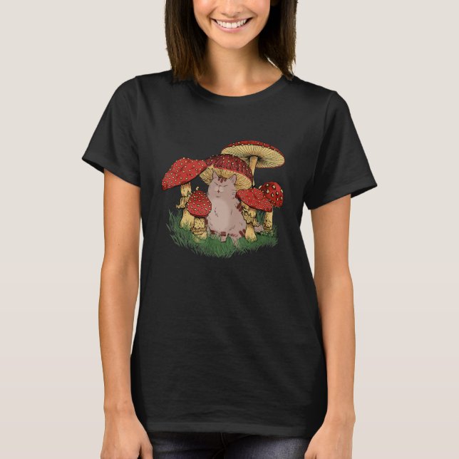 T-shirt Fungus Magic Psilocybin Mushrooms Cat Hippie   (Devant)