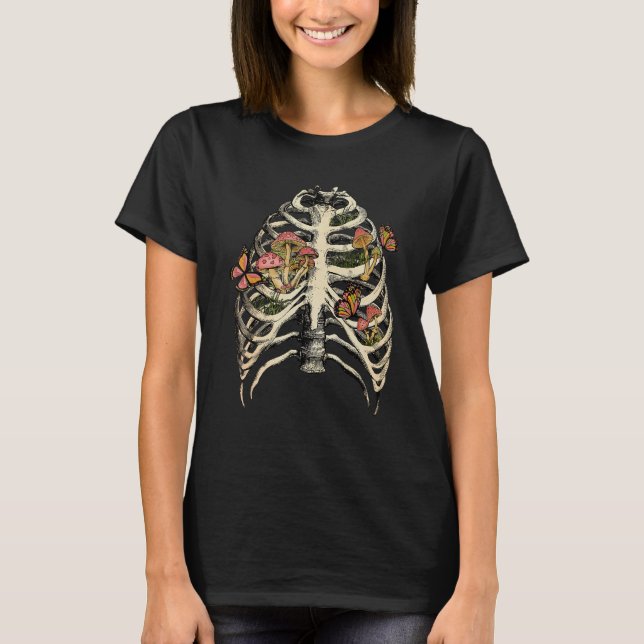 T-shirt Fungus Magic Psilocybin Mushrooms Skull Chest Hipp (Devant)