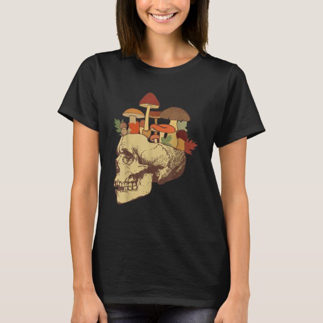 T-shirt Fungus Magic Psilocybin Mushrooms Skull Face Hippi (Devant)