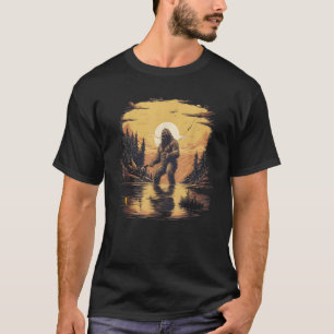 T-shirt Funky Bigfoot Fly Pêcher Coucher du soleil Pêcher 