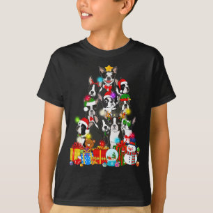 T-shirt Funky Boston Terrier Feux d'arbre de Noël Chiot D