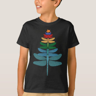 T-shirt Funky Dragonfly Christmas Tree Xmas Watercolor Gif