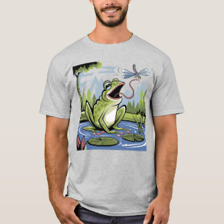 T-shirt Funky Frog Catching Dragonfly Art
