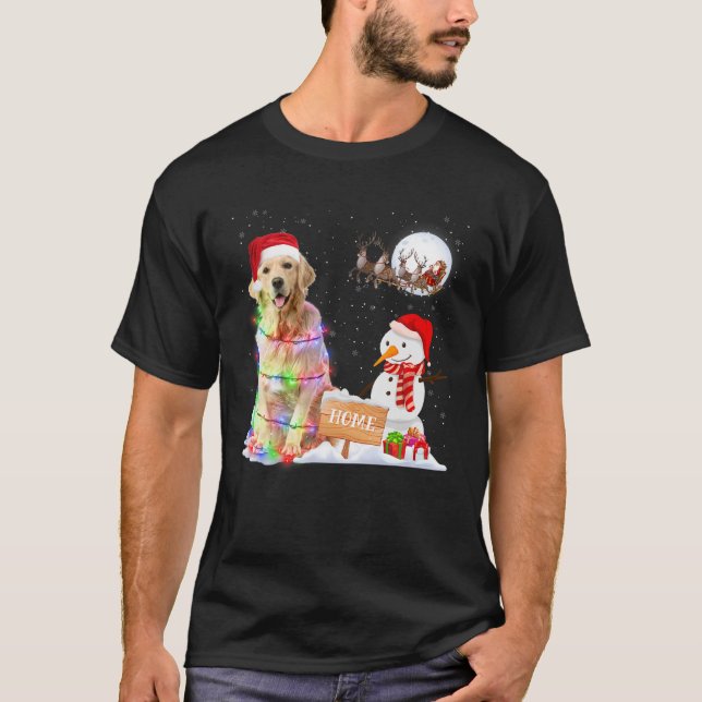 T-shirt Funky Golden Retriever Chien Noël Snowman Noël Noë (Devant)