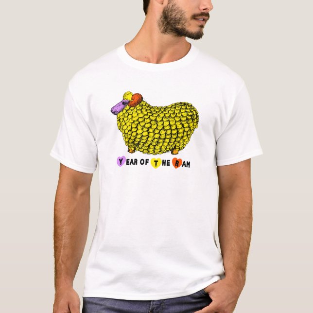 T-shirt Funky Jaune Bélier Chinois Nouvel An Zodiac M Blan (Devant)