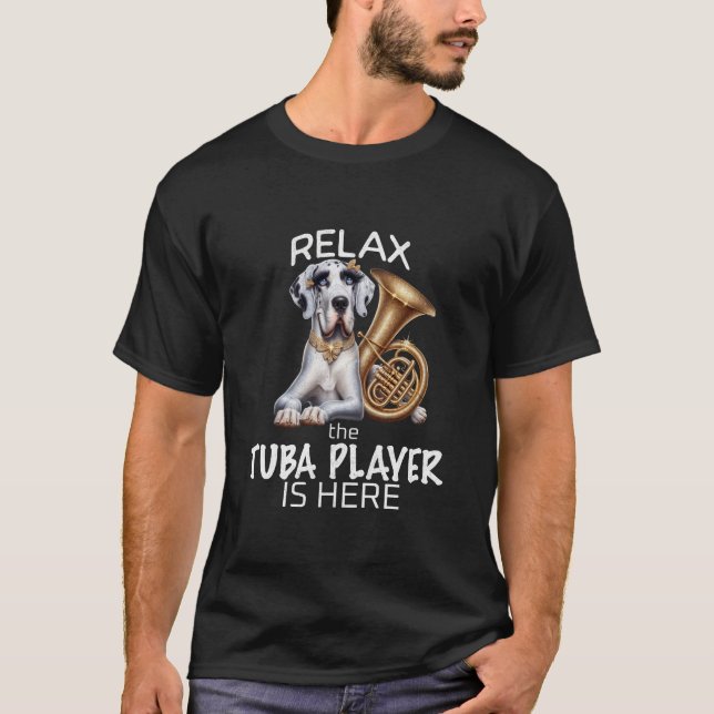 T-shirt Funky-Kitsch Tuba Jouer Chien - Musique Chien Supe (Devant)
