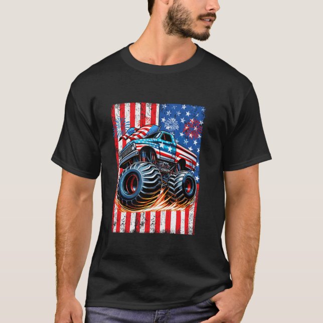 T-shirt Funky Merica Monster Truck USA Drapeau 4 juillet L (Devant)