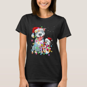 T-shirt Funky Pitbull Chien Noël Tee Snowman Xmas Light