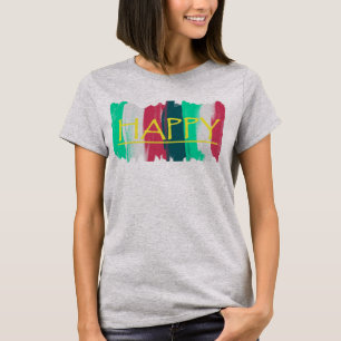 T-shirt funky rayures rose turquoise joyeux